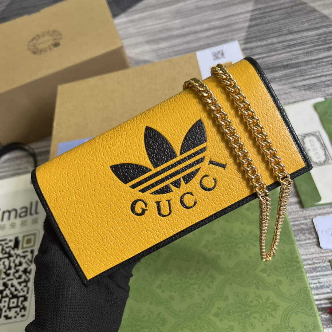 Adidas x Gucci ?621892 wallet with chain Off-black and yellow leather
