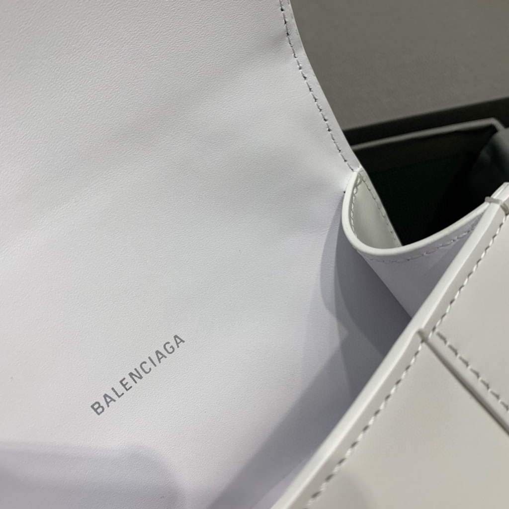 Balenciaga 592833 Hourglass XS Top Handle Leather Bag White