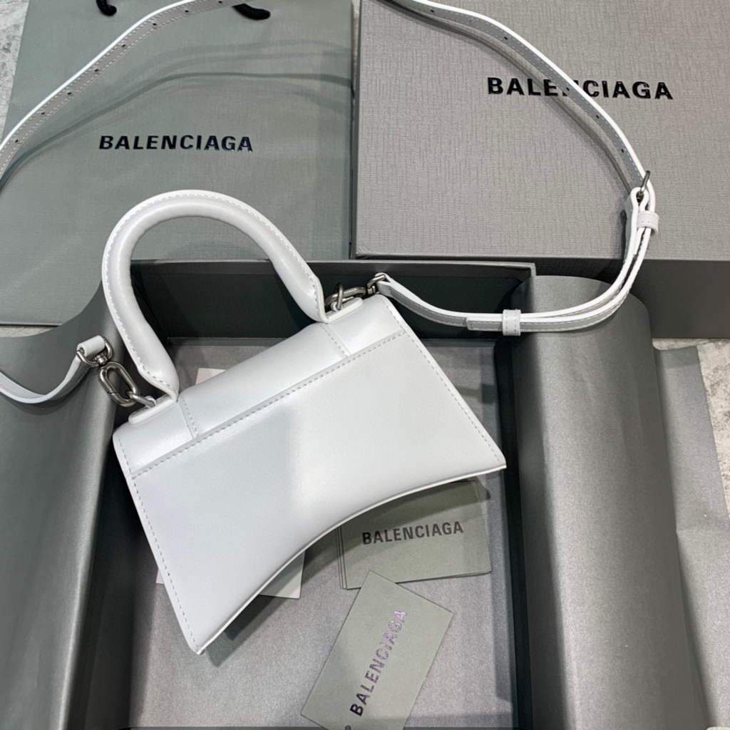 Balenciaga 592833 Hourglass XS Top Handle Leather Bag White