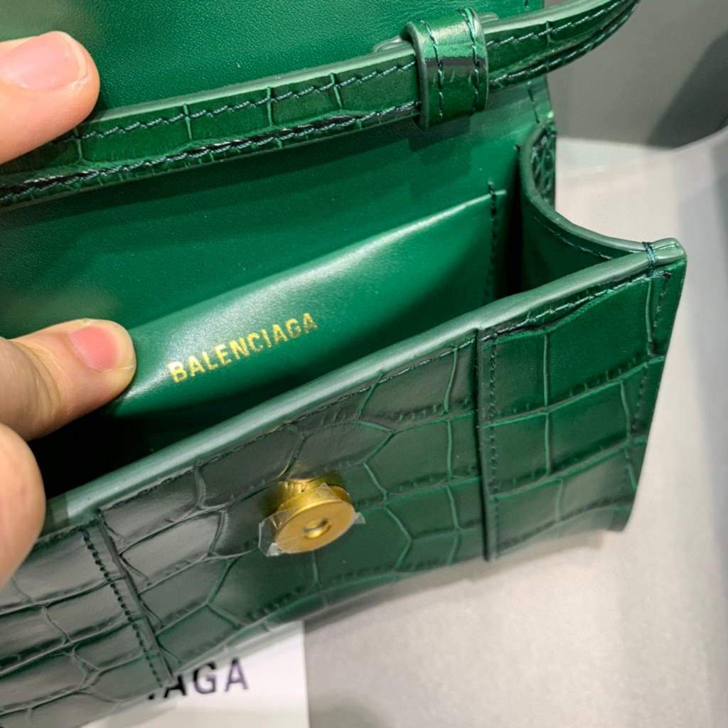 Balenciaga 664676 Hourglass Mini Top Handle Crocodile Bag Green