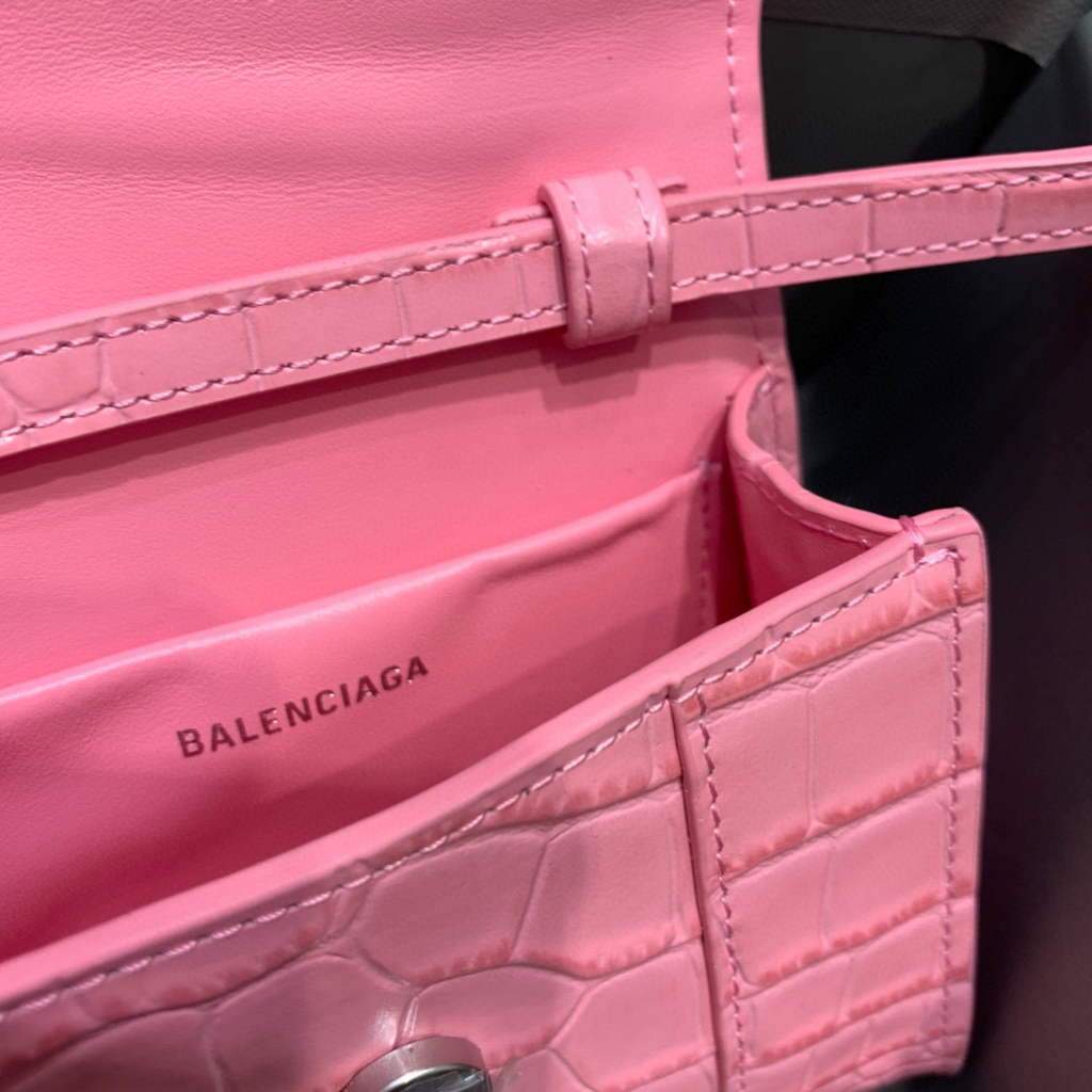 Balenciaga 664676 Hourglass Mini Top Handle Crocodile Bag Pink