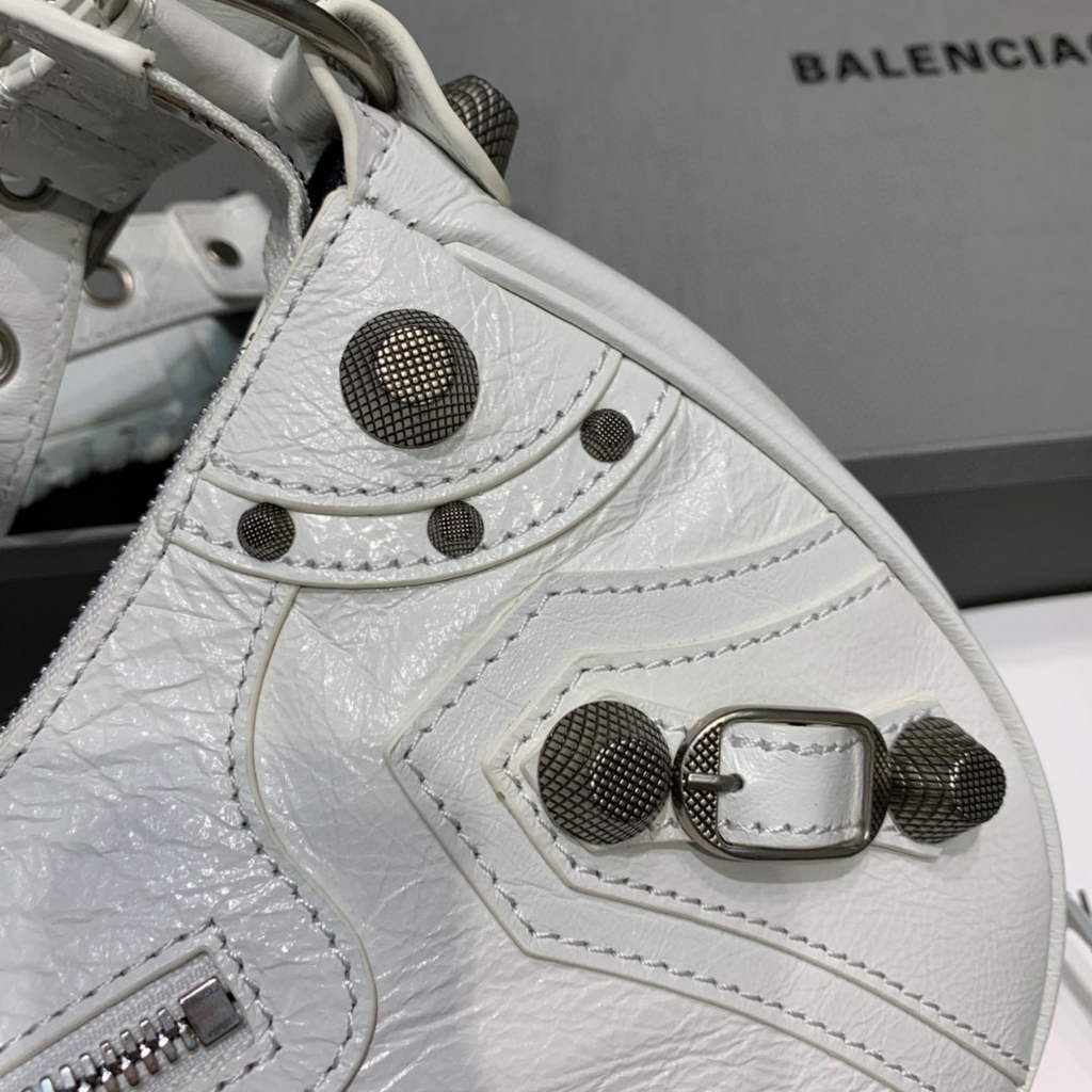 Balenciaga 67130723 Women’s Le Cagole Small Shoulder Bag Arena lambskin In White
