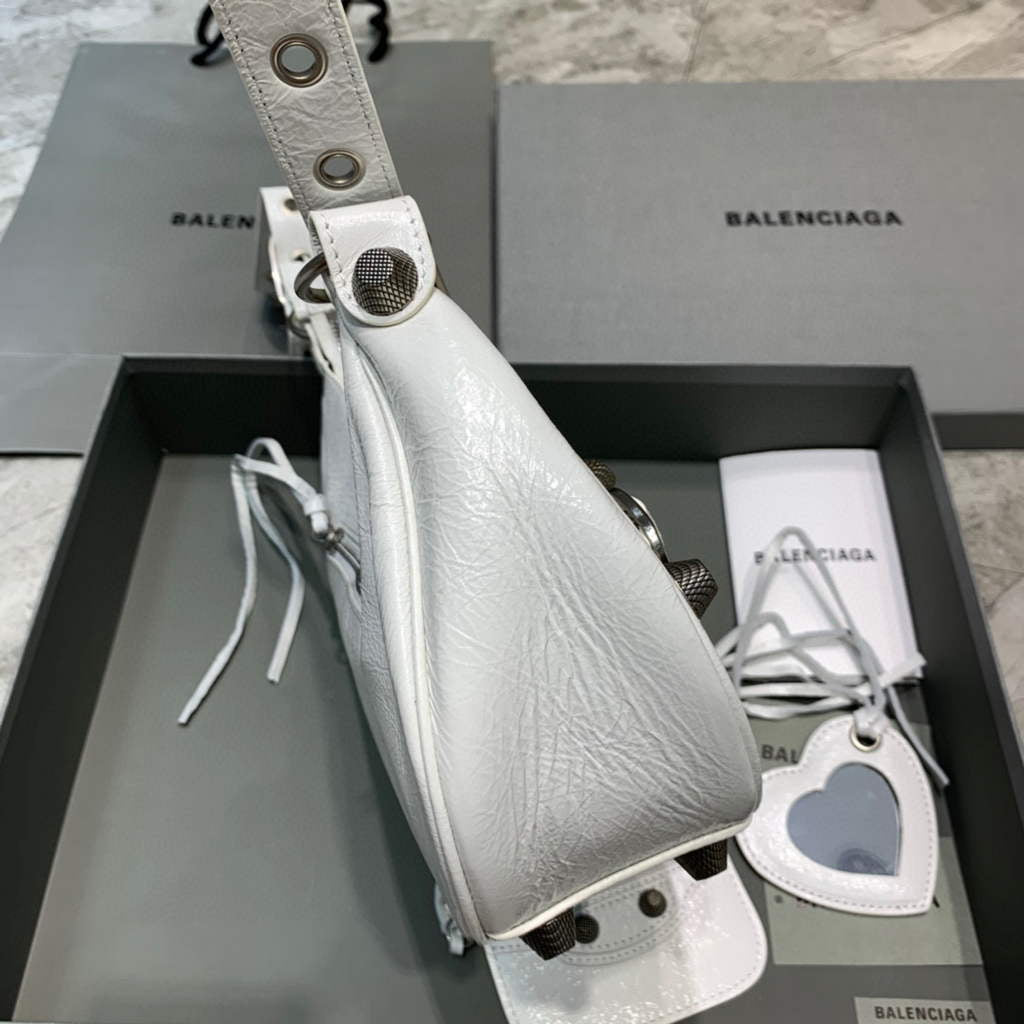 Balenciaga 67130723 Women’s Le Cagole Small Shoulder Bag Arena lambskin In White