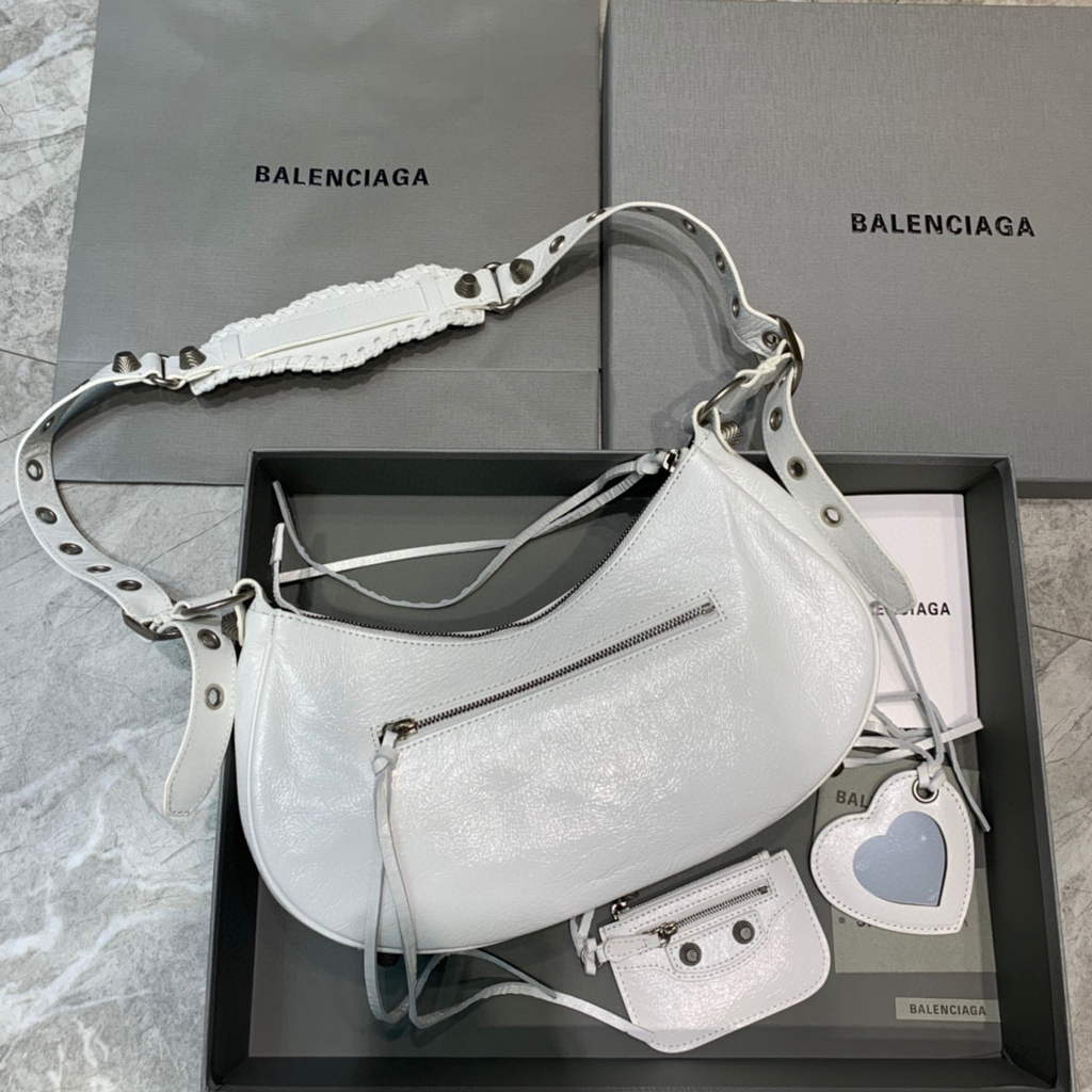 Balenciaga 67130723 Women’s Le Cagole Small Shoulder Bag Arena lambskin In White