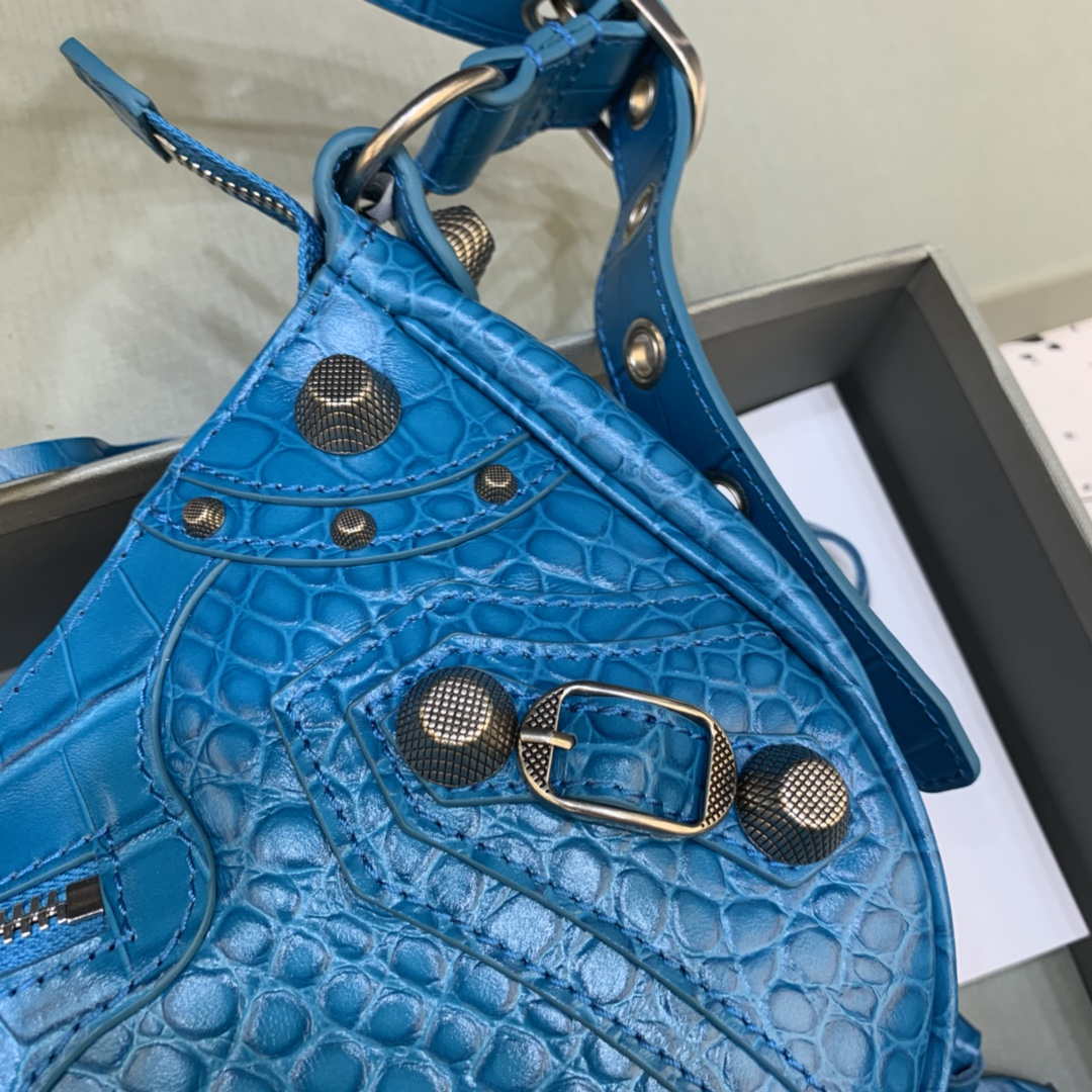 Balenciaga 67130723 Women’s Le Cagole Small Shoulder Bag Crocodile Embossed In Blue Balenciaga 67130723 Women’s Le Cagole Small Shoulder Bag Crocodile Embossed In Blue