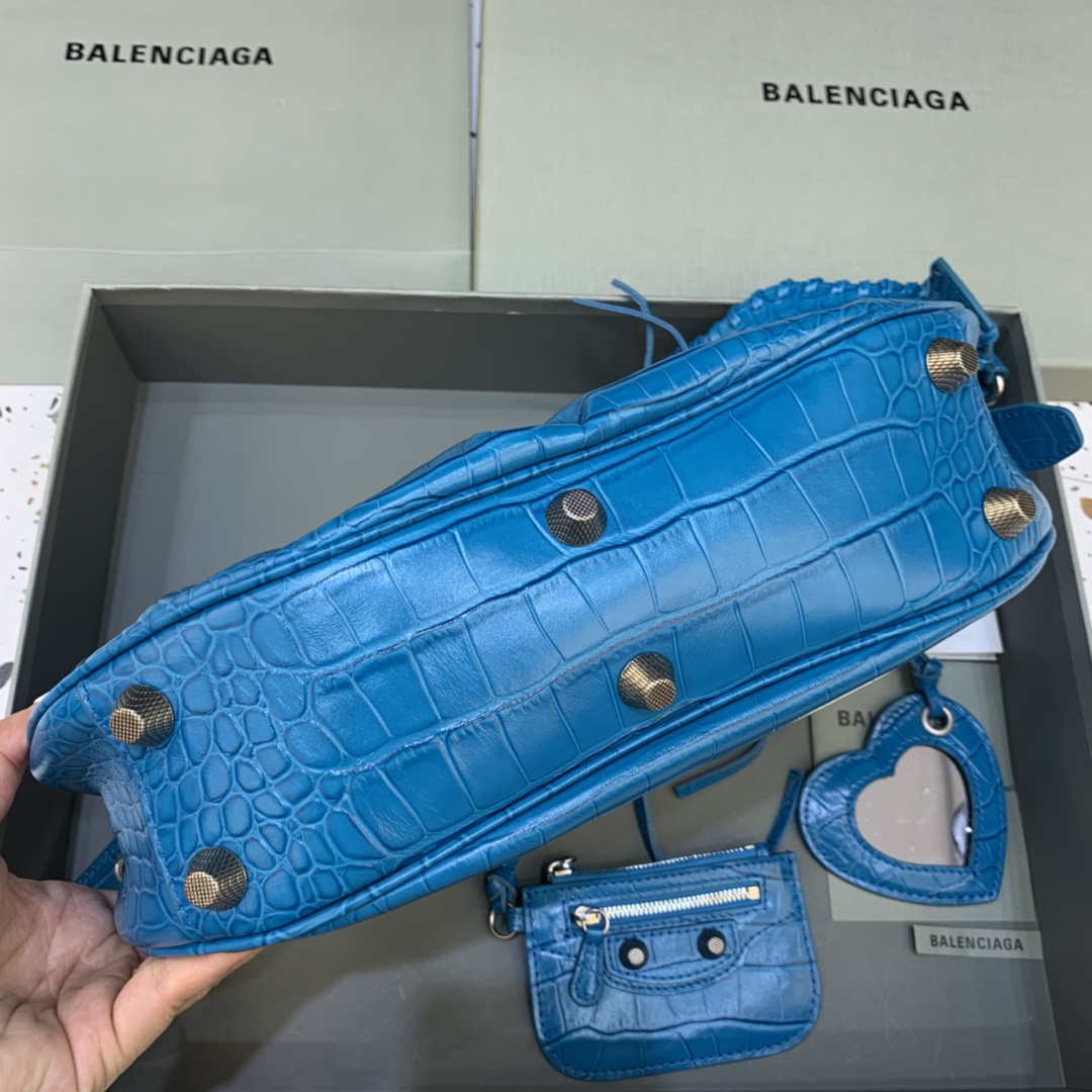 Balenciaga 67130723 Women’s Le Cagole Small Shoulder Bag Crocodile Embossed In Blue Balenciaga 67130723 Women’s Le Cagole Small Shoulder Bag Crocodile Embossed In Blue