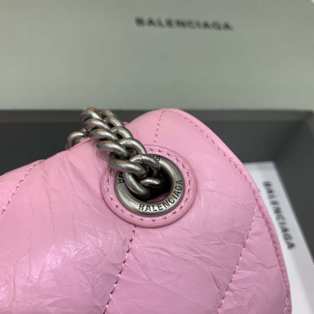 Balenciaga 716351210I Crush Small Chain Bag Quilted in Pink metallized crushed calfskin Silver Balenciaga 716351210I Crush Small Chain Bag Quilted In Pink Metallized Crushed Calfskin Silver