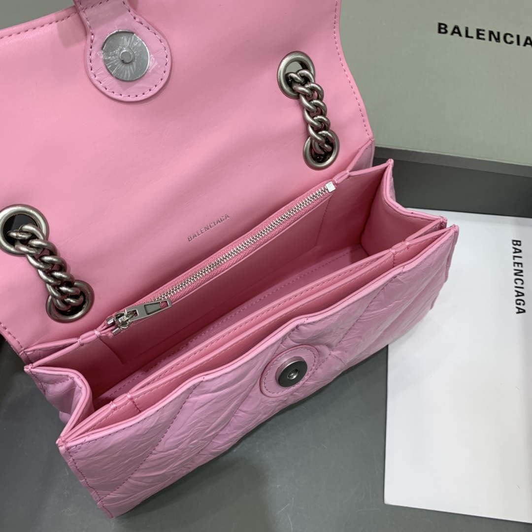 Balenciaga 716351210I Crush Small Chain Bag Quilted in Pink metallized crushed calfskin Silver Balenciaga 716351210I Crush Small Chain Bag Quilted In Pink Metallized Crushed Calfskin Silver