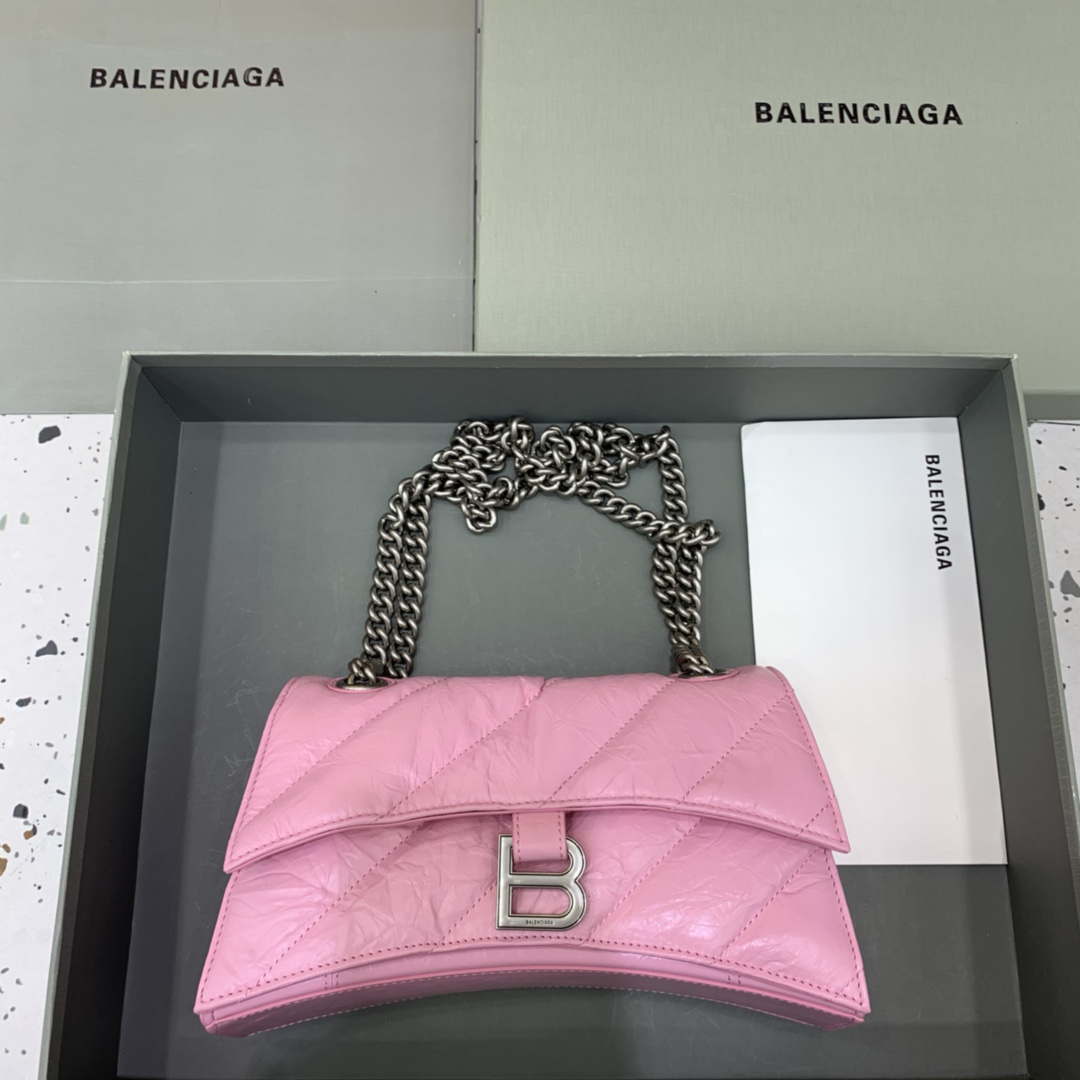 Balenciaga 716351210I Crush Small Chain Bag Quilted in Pink metallized crushed calfskin Silver Balenciaga 716351210I Crush Small Chain Bag Quilted In Pink Metallized Crushed Calfskin Silver