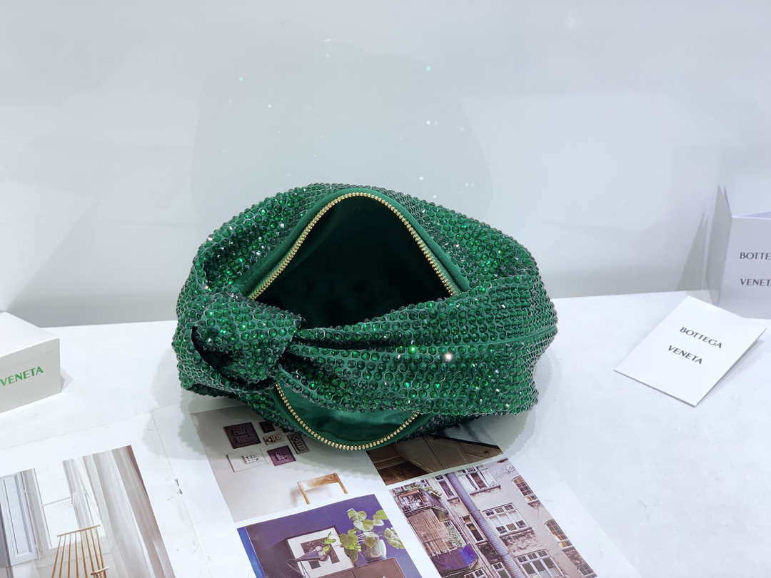 Bottega Veneta BV 651876 mini Jodie Rhinestones Dark Green Bottega Veneta Bv 651876 Mini Jodie Rhinestones Dark Green