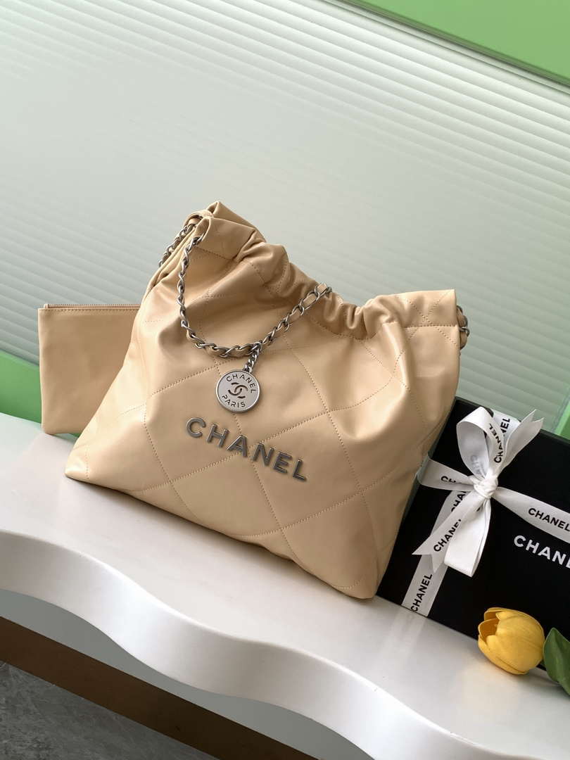 Chanel 22 AS3260 Small Handbag 25C Shiny Calfskin Apricot