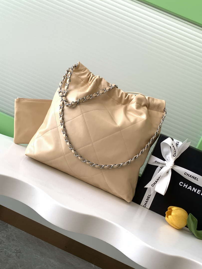 Chanel 22 AS3260 Small Handbag 25C Shiny Calfskin Apricot