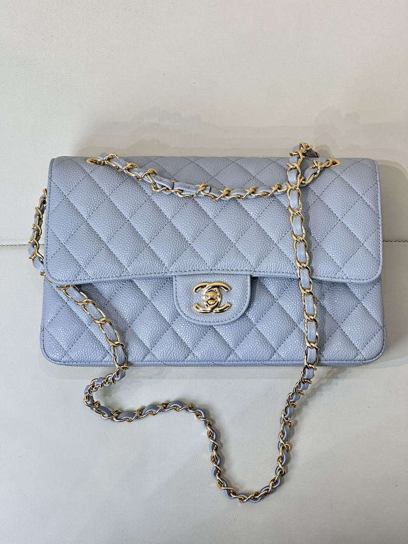 Chanel A01112 Flap Classic 11.12 Handbag Calfskin Sewing Edge Haze Blue