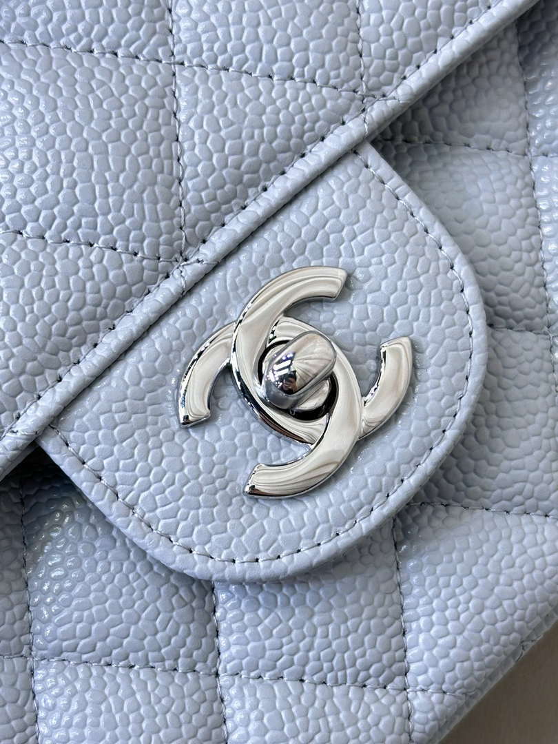 Chanel A01112 Flap Classic 11.12 Handbag Calfskin Sewing Edge Haze Blue