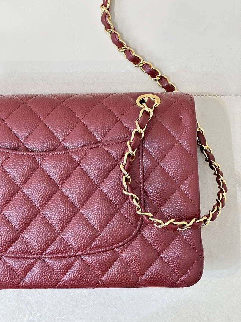Chanel A01112 Flap Classic 11.12 Handbag Calfskin Sewing Edge Wine Red