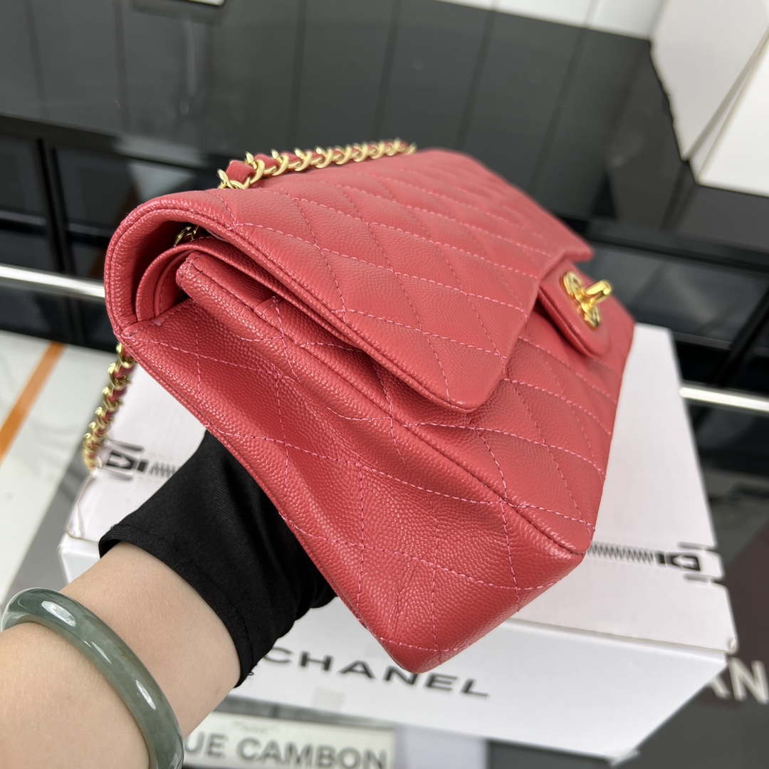 Chanel A01112 Flap Classic 11.12 Handbag Grained Calfskin & Gold-Tone Metal Red