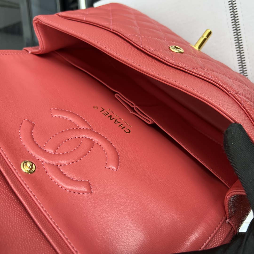 Chanel A01112 Flap Classic 11.12 Handbag Grained Calfskin & Gold-Tone Metal Red