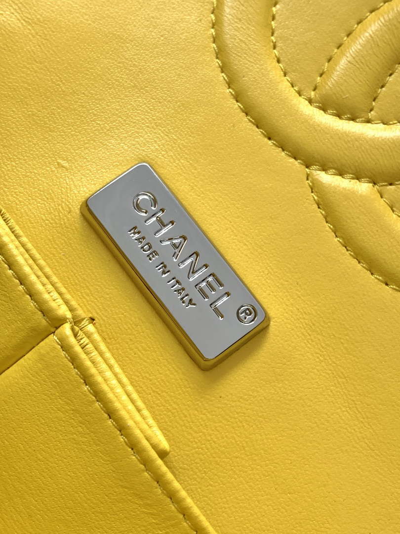 Chanel A01112 Flap Classic Handbag Tweed beads& Silver-Tone Metal Yellow