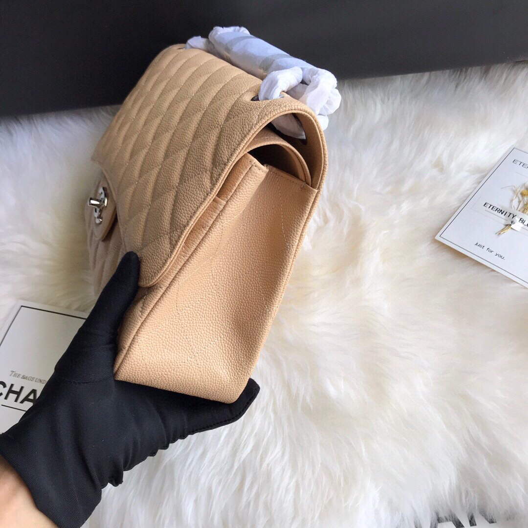 Chanel A01113 Maxi Flap Handbag Classic bag Grained shiny Calfskin gold Tan
