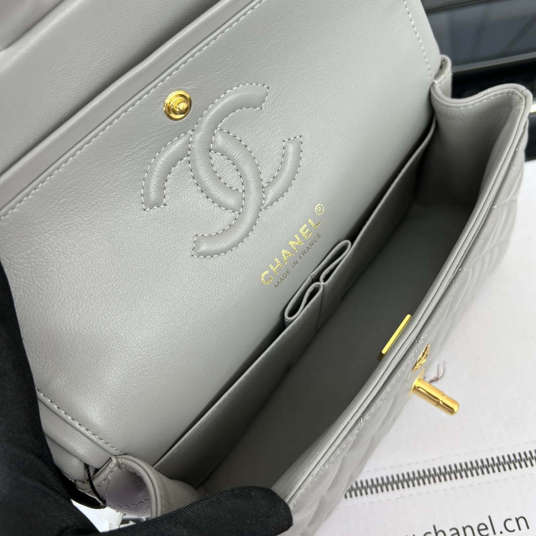 Chanel A01117 Flap Handbag Classic Bag Gray Lambskin