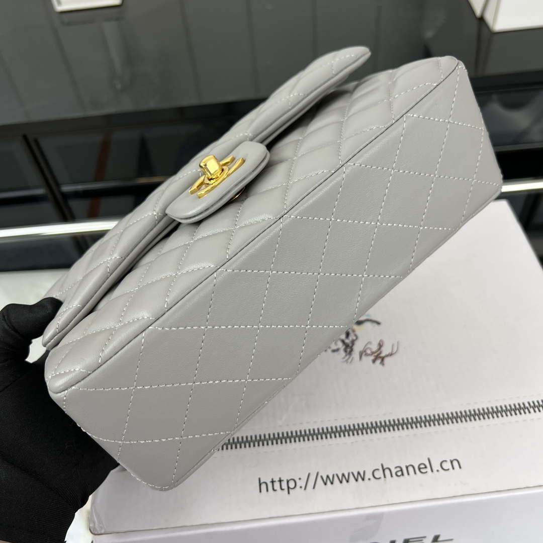 Chanel A01117 Flap Handbag Classic Bag Gray Lambskin