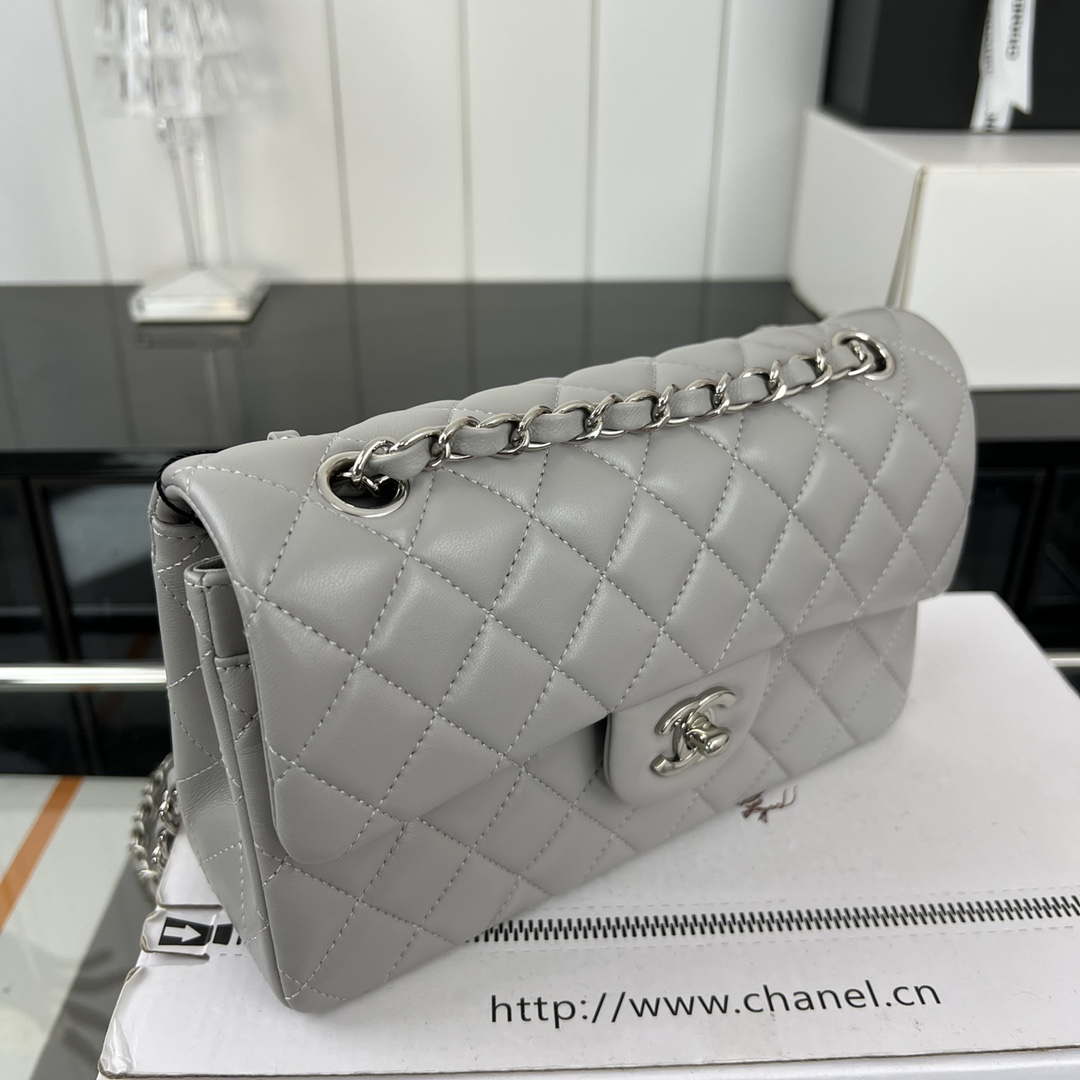 Chanel A01117 Flap Handbag Classic Bag Gray Lambskin