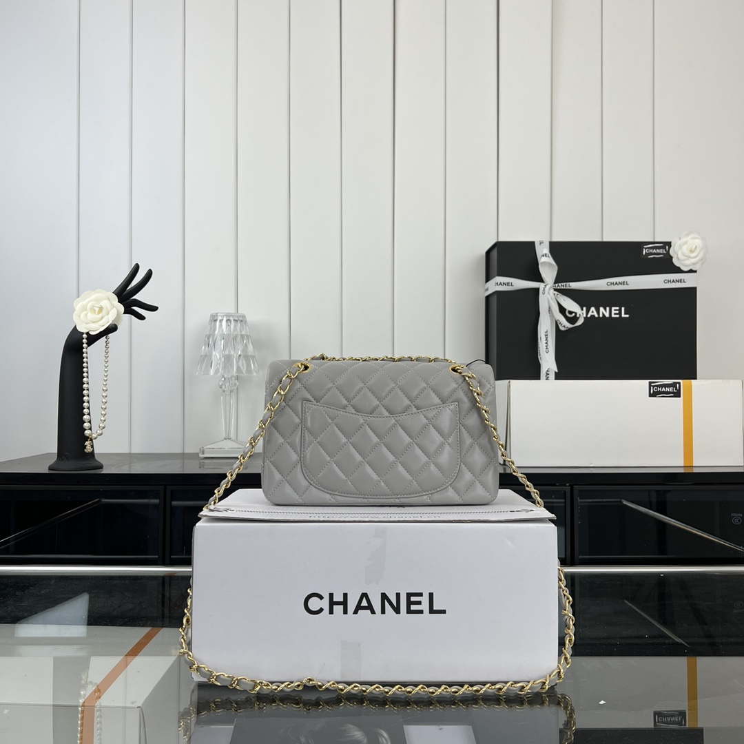Chanel A01117 Flap Handbag Classic Bag Gray Lambskin