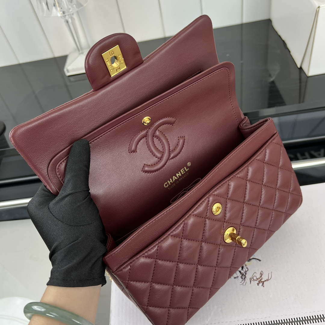 Chanel A01117 Flap Handbag Classic Bag Wine Red Lambskin