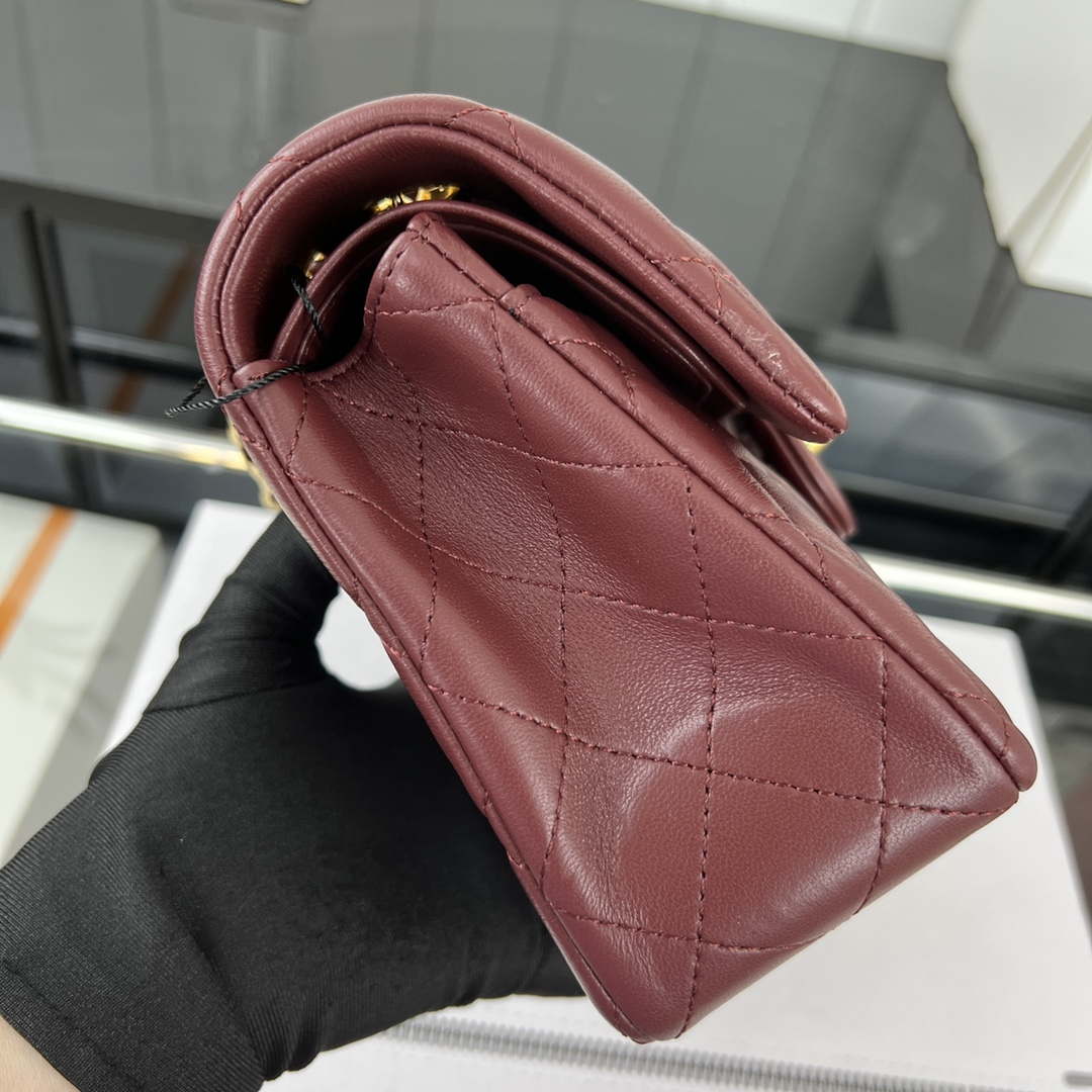 Chanel A01117 Flap Handbag Classic Bag Wine Red Lambskin