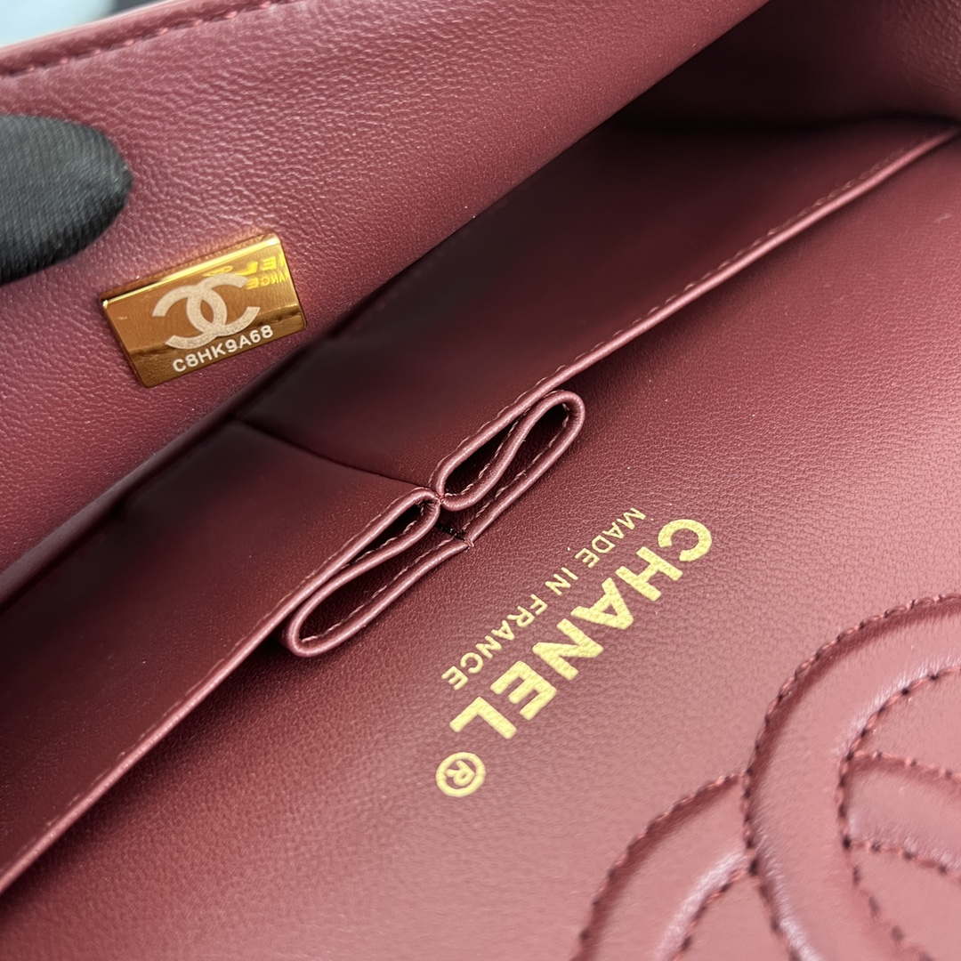 Chanel A01117 Flap Handbag Classic Bag Wine Red Lambskin