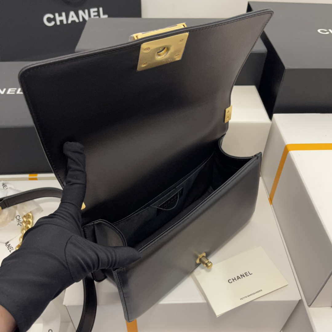Chanel A67086 Boy Handbag Black Lambskin Leather Gold Chanel A67086 Boy Handbag Black Lambskin Leather Gold