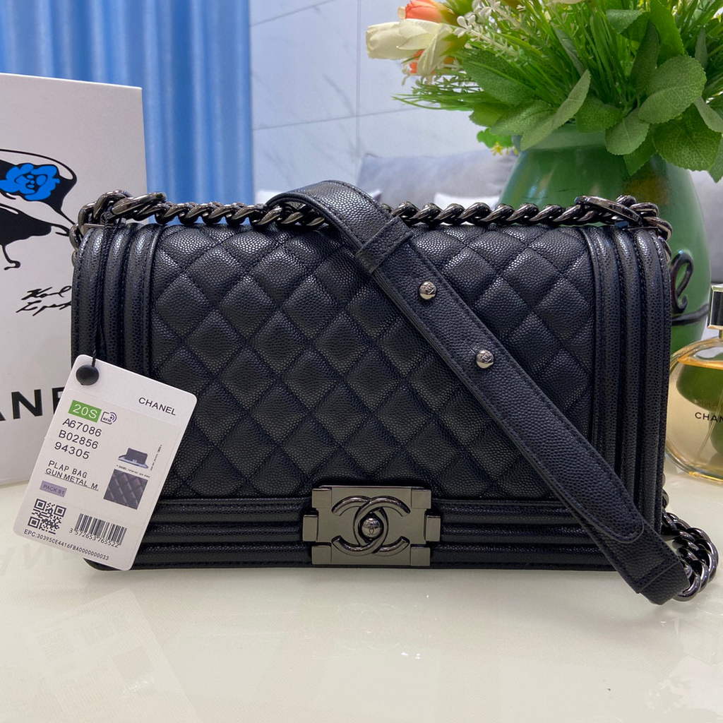 Chanel A67086 Boy Handbag Black Leather Light Black Chanel A67086 Boy Handbag Black Leather Light Black