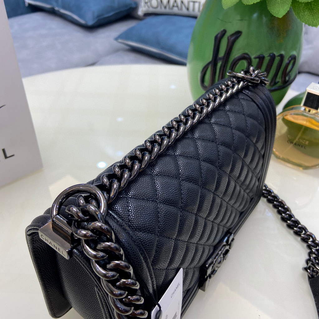 Chanel A67086 Boy Handbag Black Leather Light Black Chanel A67086 Boy Handbag Black Leather Light Black