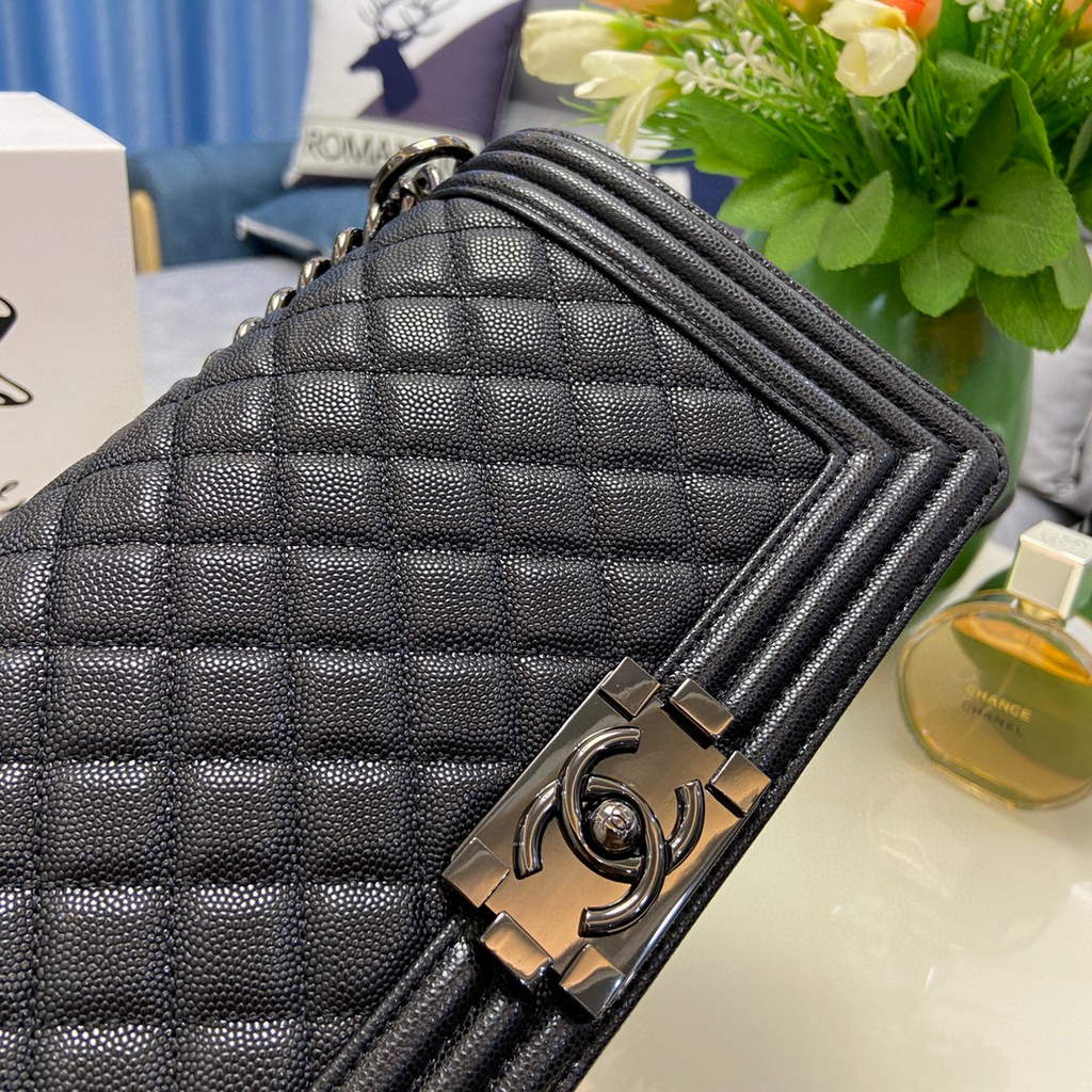 Chanel A67086 Boy Handbag Black Leather Light Black Chanel A67086 Boy Handbag Black Leather Light Black