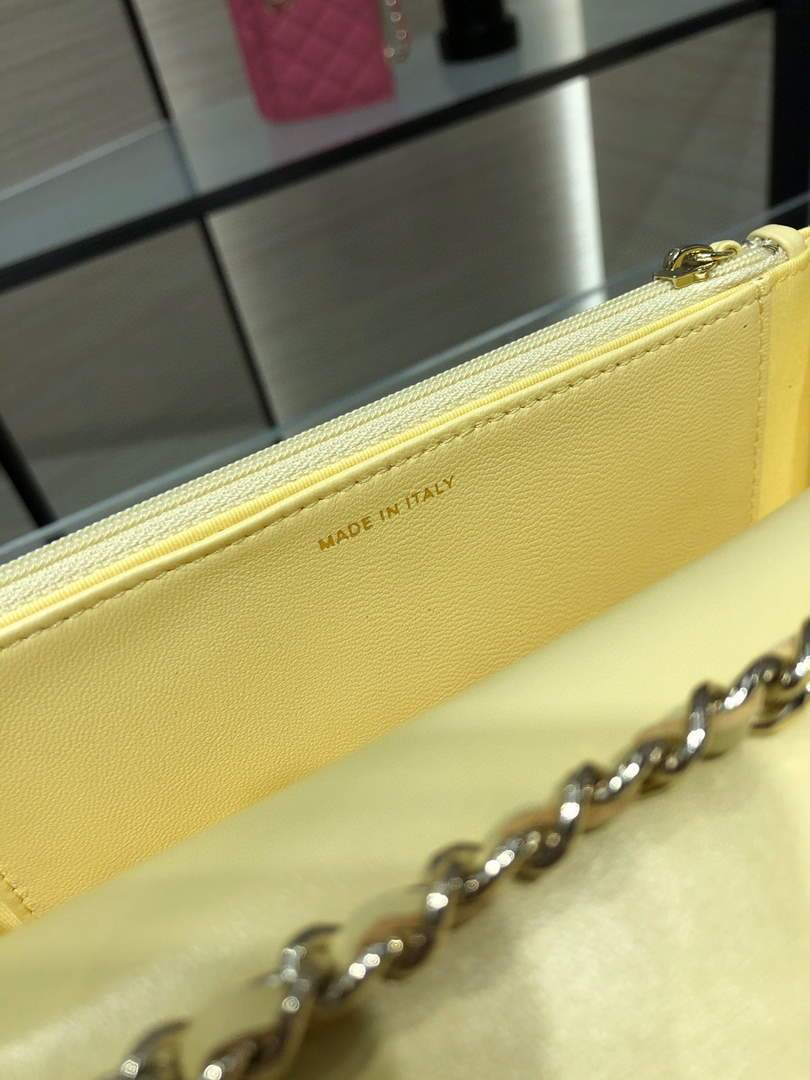 Chanel A84456 Chevron Trendy CC Wallet On Chain WOC Bag Lambskin Yelow Chanel A84456 Chevron Trendy Cc Wallet On Chain Woc Bag Lambskin Yelow
