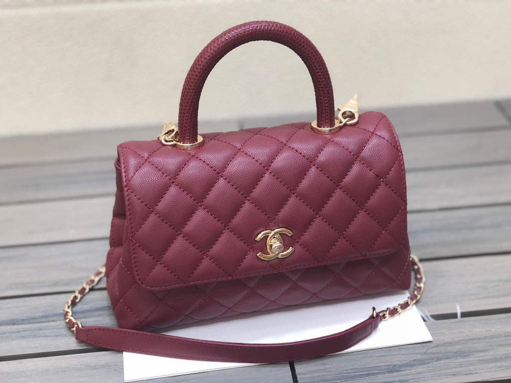 Chanel A92990 Medium Flap Bag With Top Handle Bag Wine Red