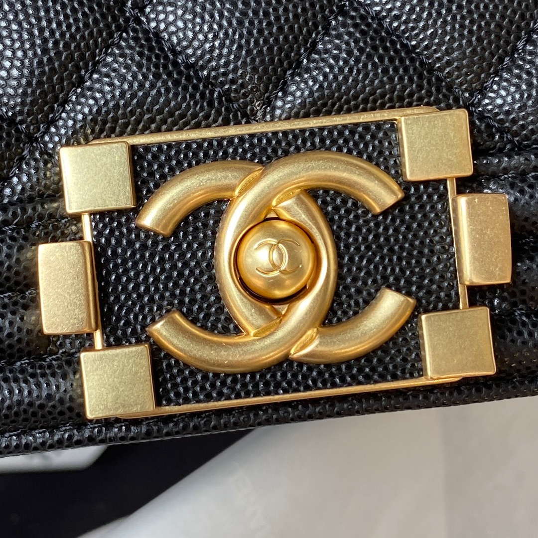 Chanel A94805 Boy Flap Bag With Handle Grained Shiny Calfskin Gold Tone Metal Black Chanel A94805 Boy Flap Bag With Handle Grained Shiny Calfskin Gold Tone Metal Black