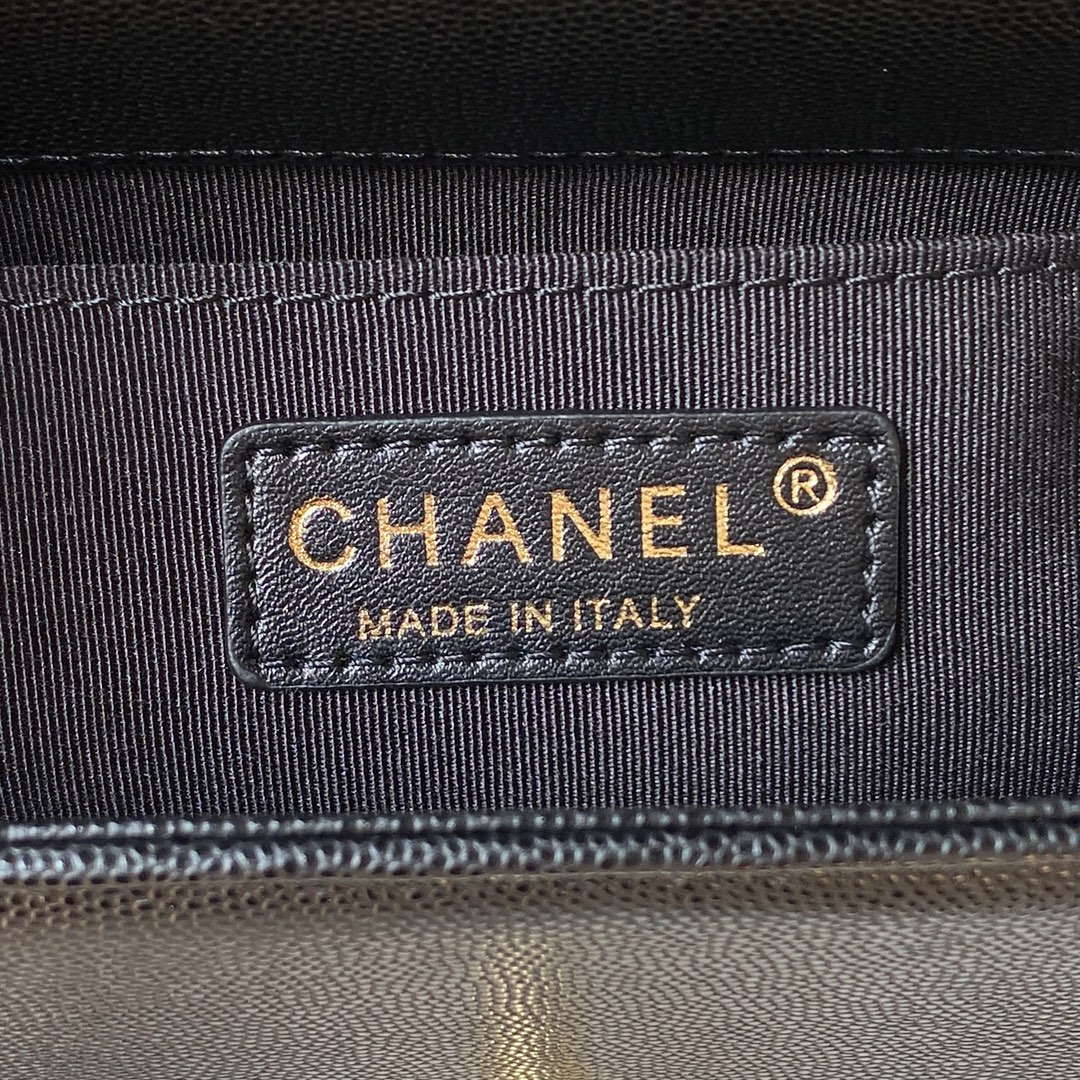 Chanel A94805 Boy Flap Bag With Handle Grained Shiny Calfskin Gold Tone Metal Black Chanel A94805 Boy Flap Bag With Handle Grained Shiny Calfskin Gold Tone Metal Black