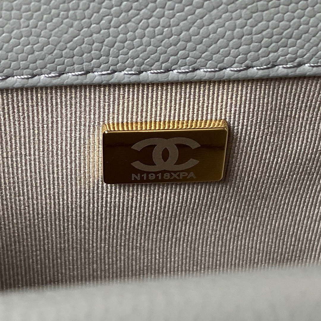 Chanel A94805 Boy Flap Bag With Handle Grained Shiny Calfskin Gold Tone Metal Gray Chanel A94805 Boy Flap Bag With Handle Grained Shiny Calfskin Gold Tone Metal Gray