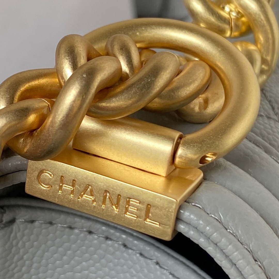 Chanel A94805 Boy Flap Bag With Handle Grained Shiny Calfskin Gold Tone Metal Gray Chanel A94805 Boy Flap Bag With Handle Grained Shiny Calfskin Gold Tone Metal Gray