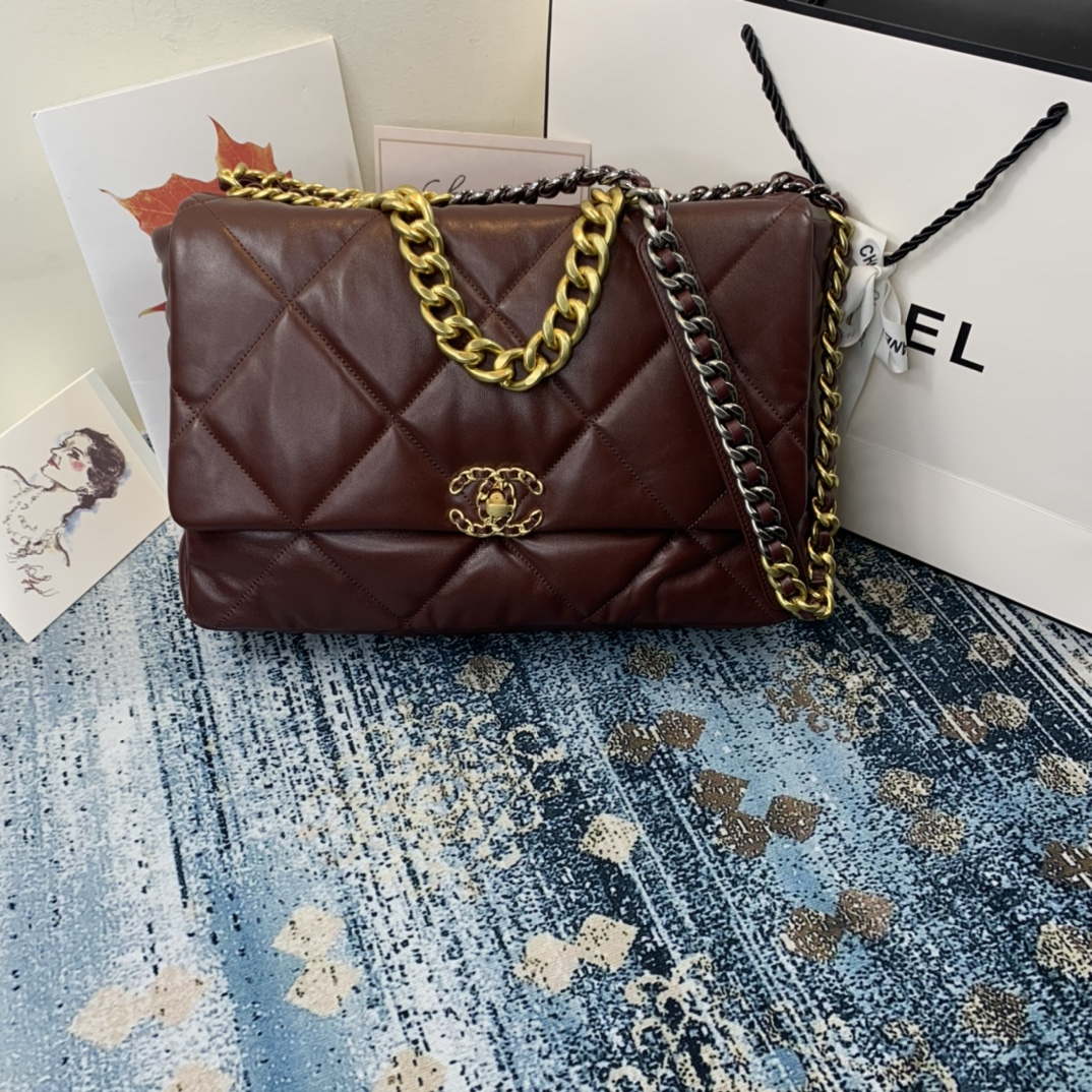 Chanel AS1162 Chanel 19 Maxi Flap Bag Lambskin B02875 Wine Red