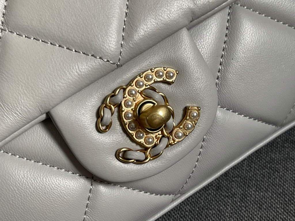 Chanel AS2563 Flap Bag Lambskin Gold Metal Gray