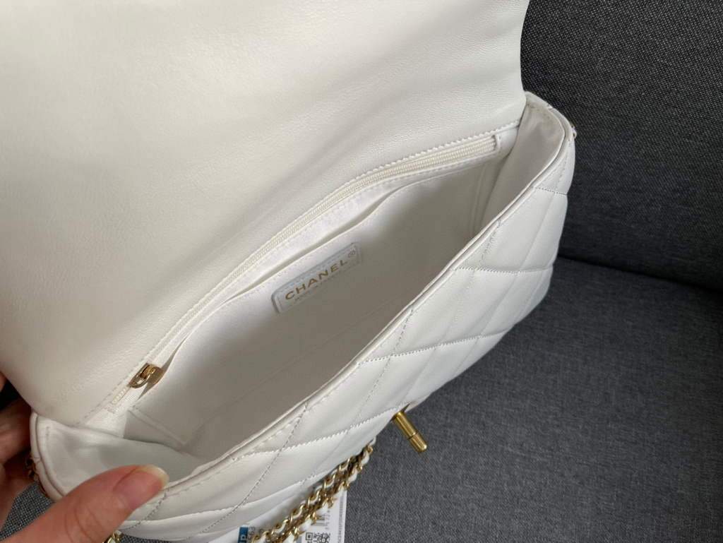 Chanel AS2563 Flap Bag Lambskin Gold Metal White