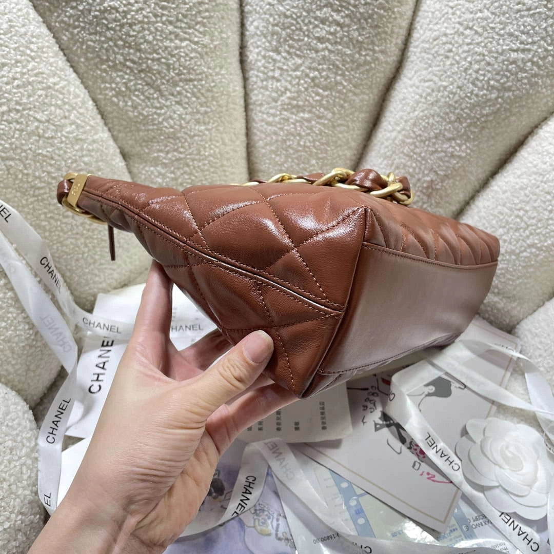 Chanel AS4912 Meduim Hobo Shiny Lambskin & Gold-Tone Metal Brown