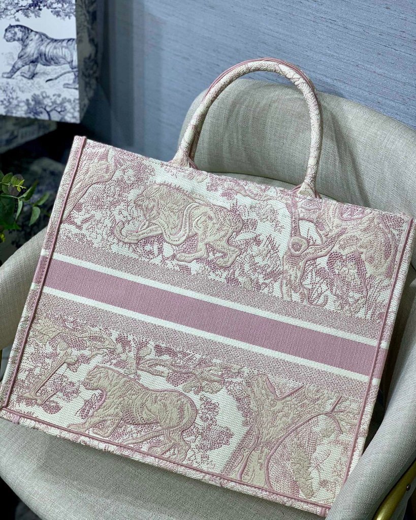 Dior Book Tote M1286 Pink Toile de Jouy Embroidery