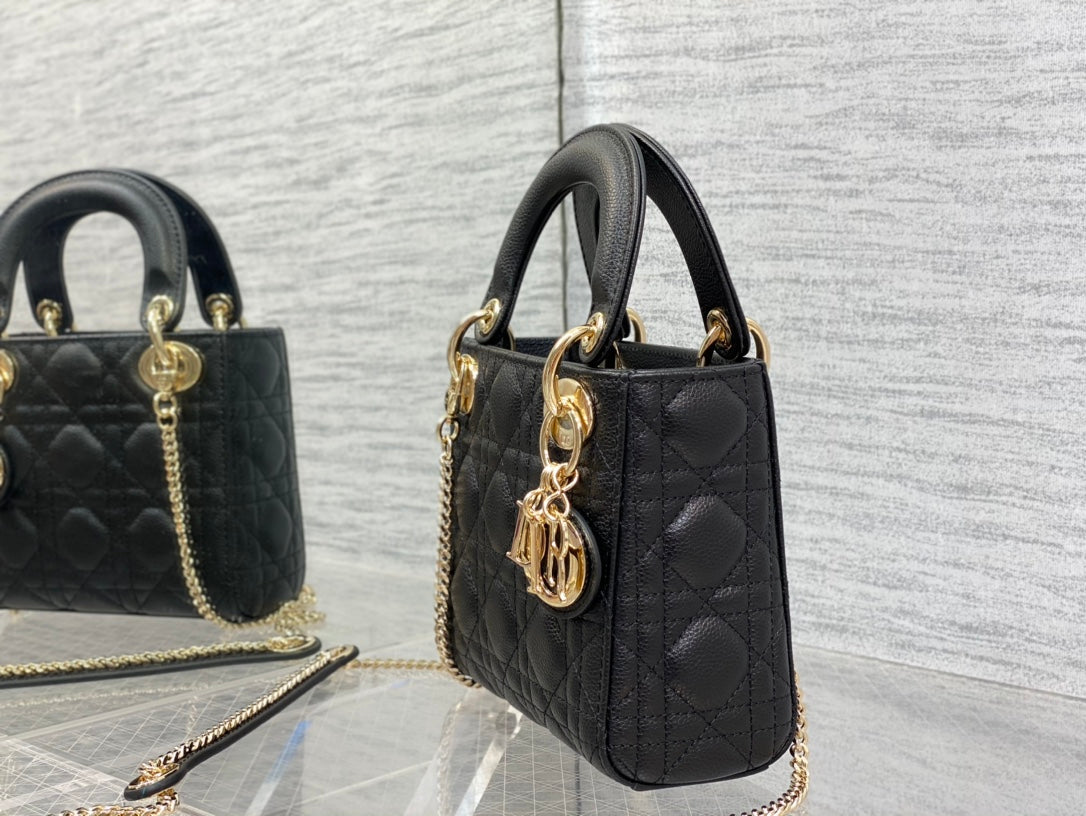 Dior M0505 Mini Dior Lady Bag Black Cannage Calfskin Gold