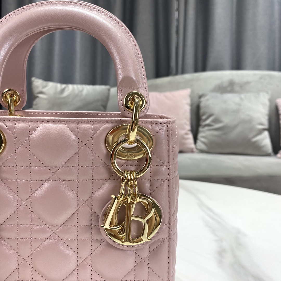 Dior M0505 Mini Dior Lady Bag Pink Cannage lambskin Gold