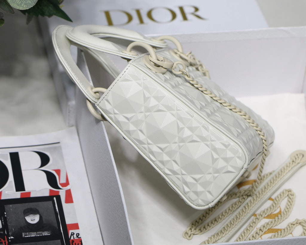 Dior M0505 Mini Dior Lady Bag White Cannage Calfskin with Diamond Motif