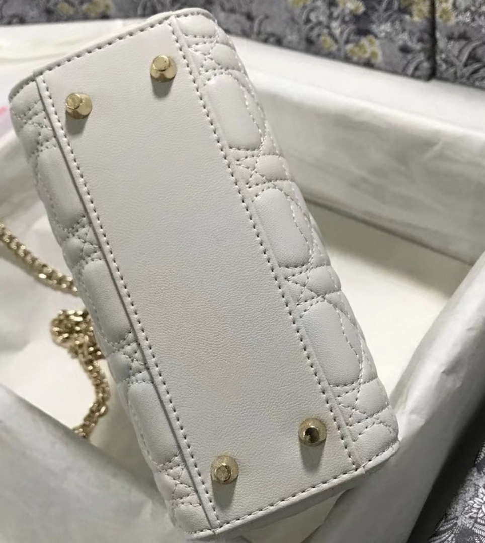 Dior M0505 Mini Dior Lady Bag White Cannage lambskin Gold with Red Logo