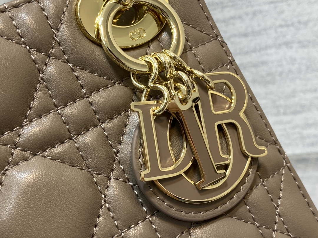 Dior M0505 Mini Lady Dior Bag Milk tea Calfskin with enamel buckle